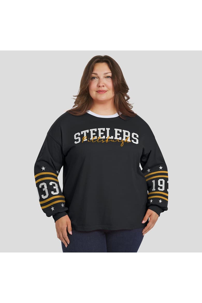 Women's WEAR by Erin Andrews Black Pittsburgh Steelers Plus Size Sport Long-Sleeve T-Shirt, Alternate, color, Black
