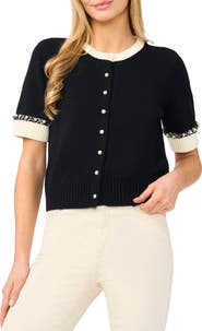 CeCe Short Sleeve Crewneck Cardigan
