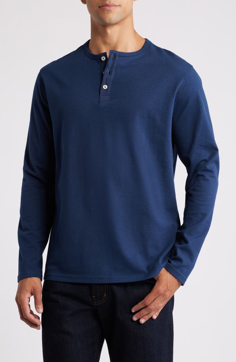 Stone Rose Performance Piqué Henley, Main, color, Navy