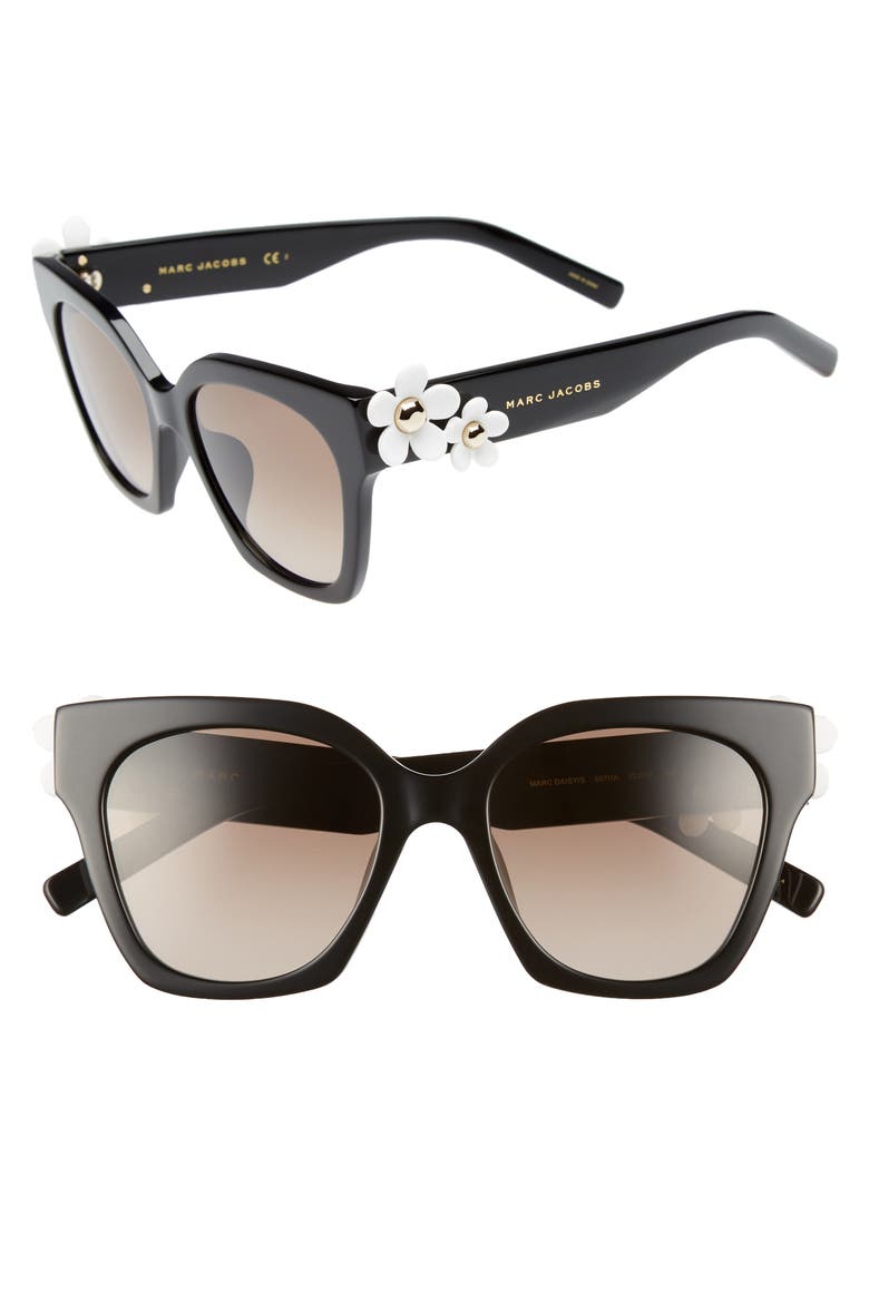 MARC JACOBS 52mm Daisy Cat Eye Sunglasses, Main, color, BLACK