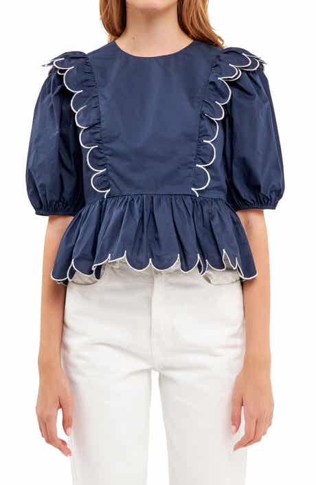 English Factory Contrast Scalloped Trim Cotton Top