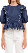 English Factory Contrast Scalloped Trim Cotton Top