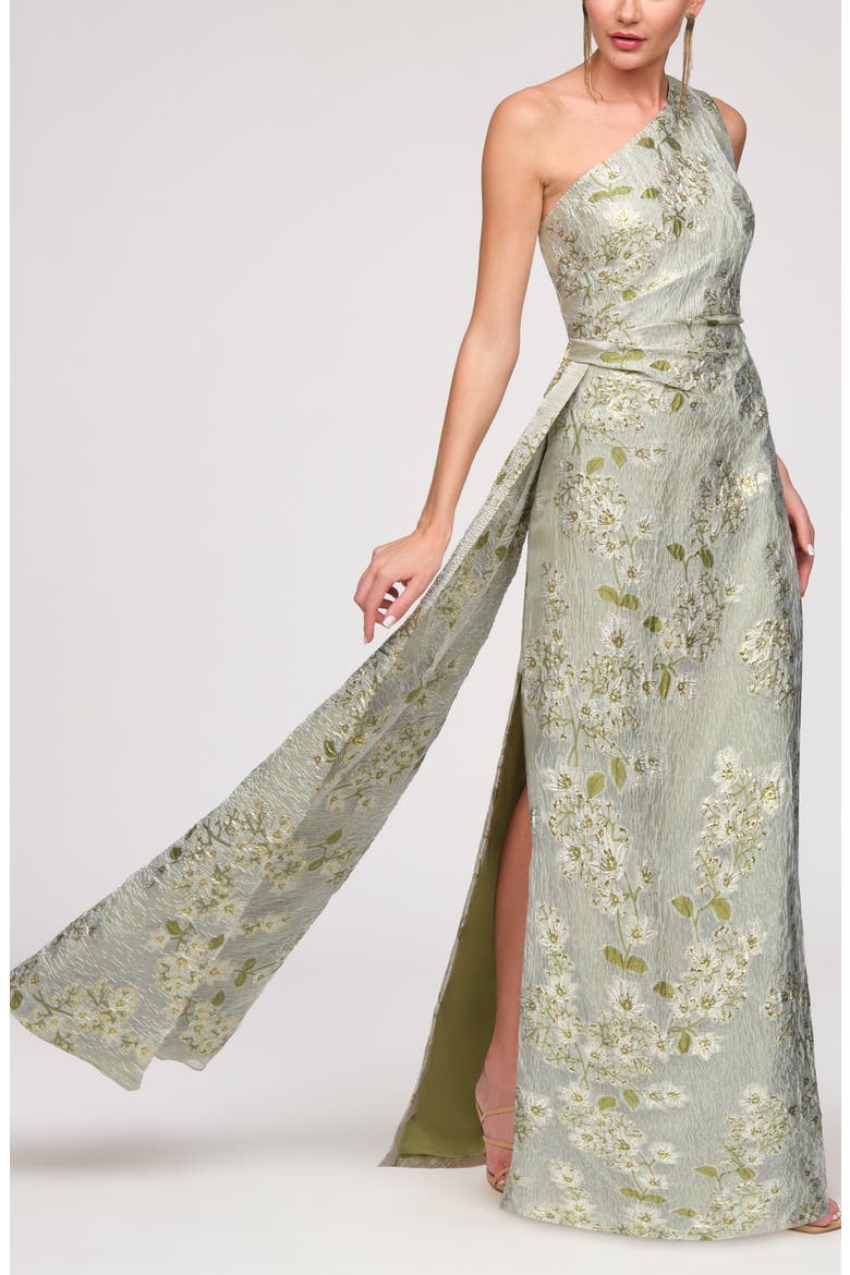 Gretchen One-Shoulder Gown, Alternate, color, SAGE-IVORY