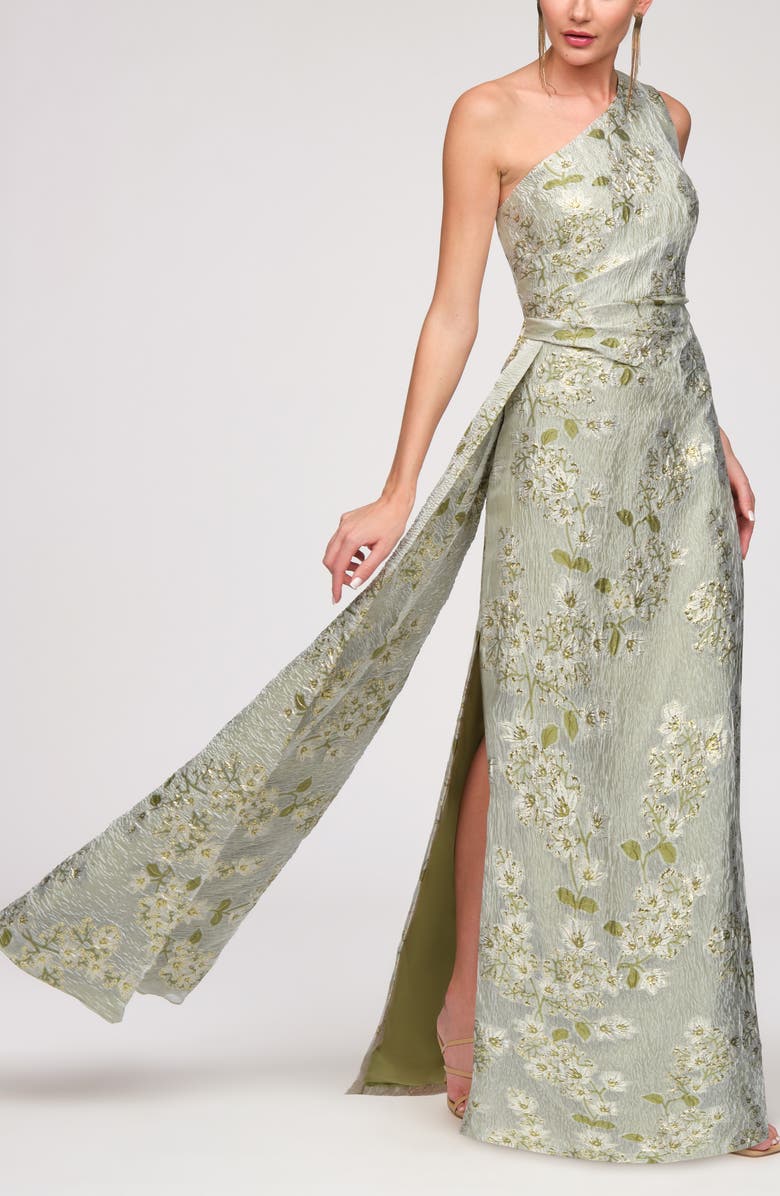 JS Collections Gretchen One-Shoulder Gown, Alternate, color, Sage-Ivory