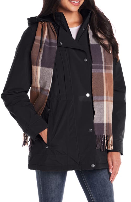 Gallery Water Resistant Insulated Stadium Coat With Removable Hood In Black