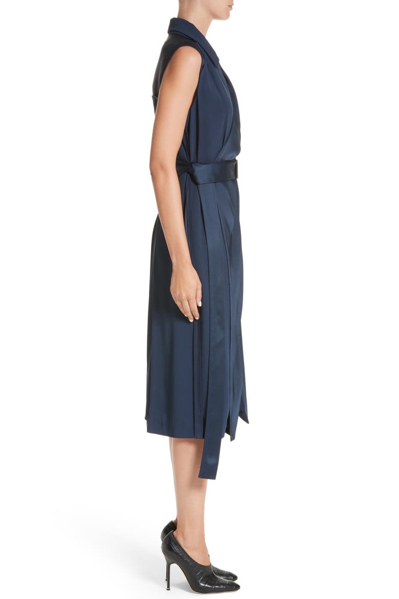 Crepe Back Satin Belted Wrap Dress, Alternate, color, NAVY
