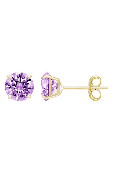 14K Yellow Gold Round Cubic Zirconia Birthstone Stud Earrings