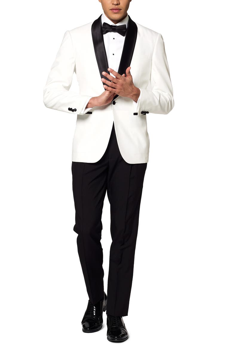 Pearly White Two-Piece Suit & Bow Tie, Main, color, WHITE