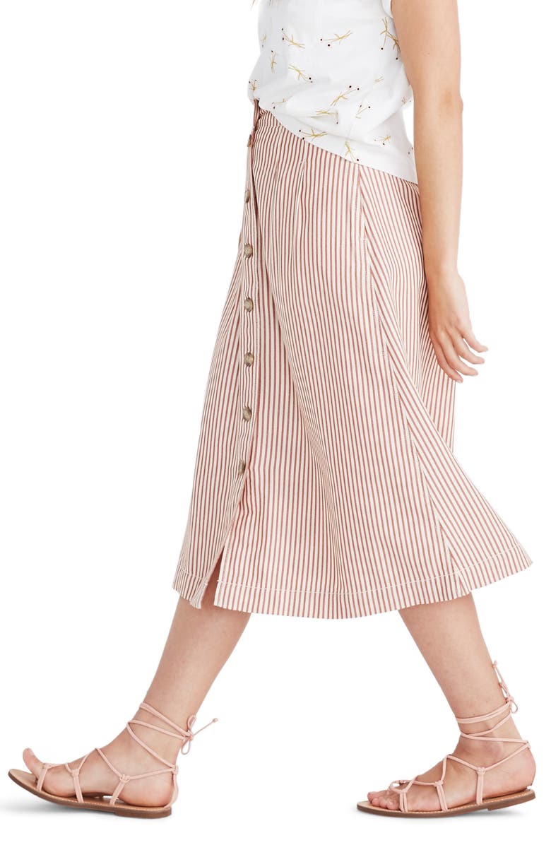 Madewell Patio Stripe Button Front Midi Skirt, Alternate, color,