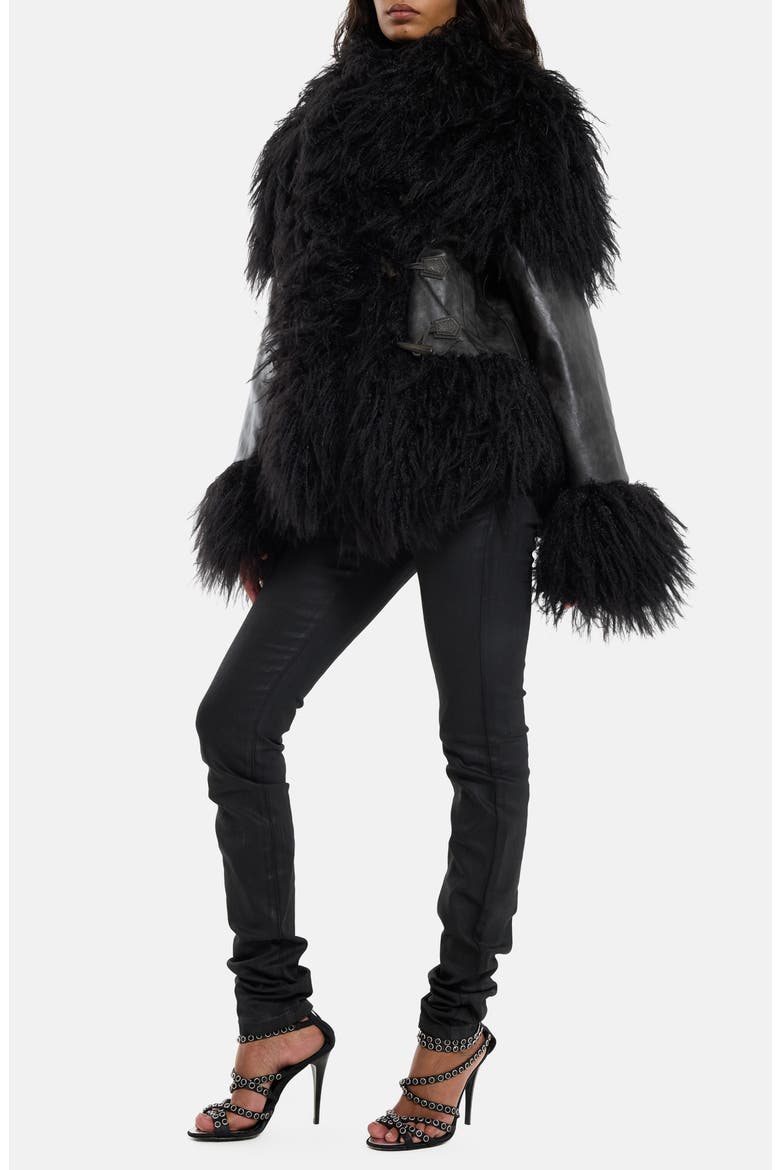 Faux Leather & Faux Fur Toggle Coat, Alternate, color, BLACK