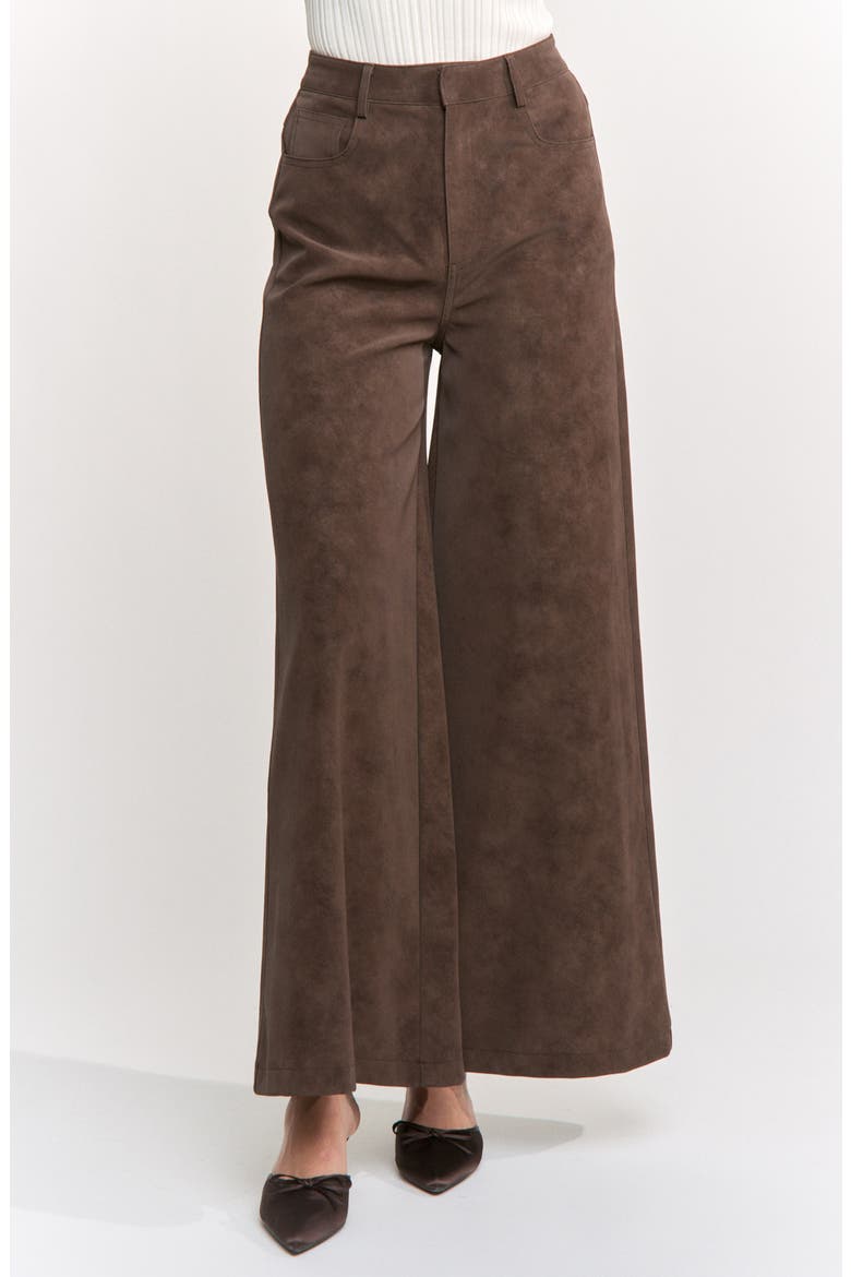 Pauline Wide Leg Faux Leather Pants, Alternate, color, DARK BROWN