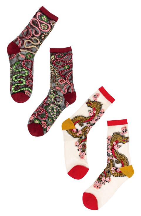 Fire & Scales Sheer Crew Socks