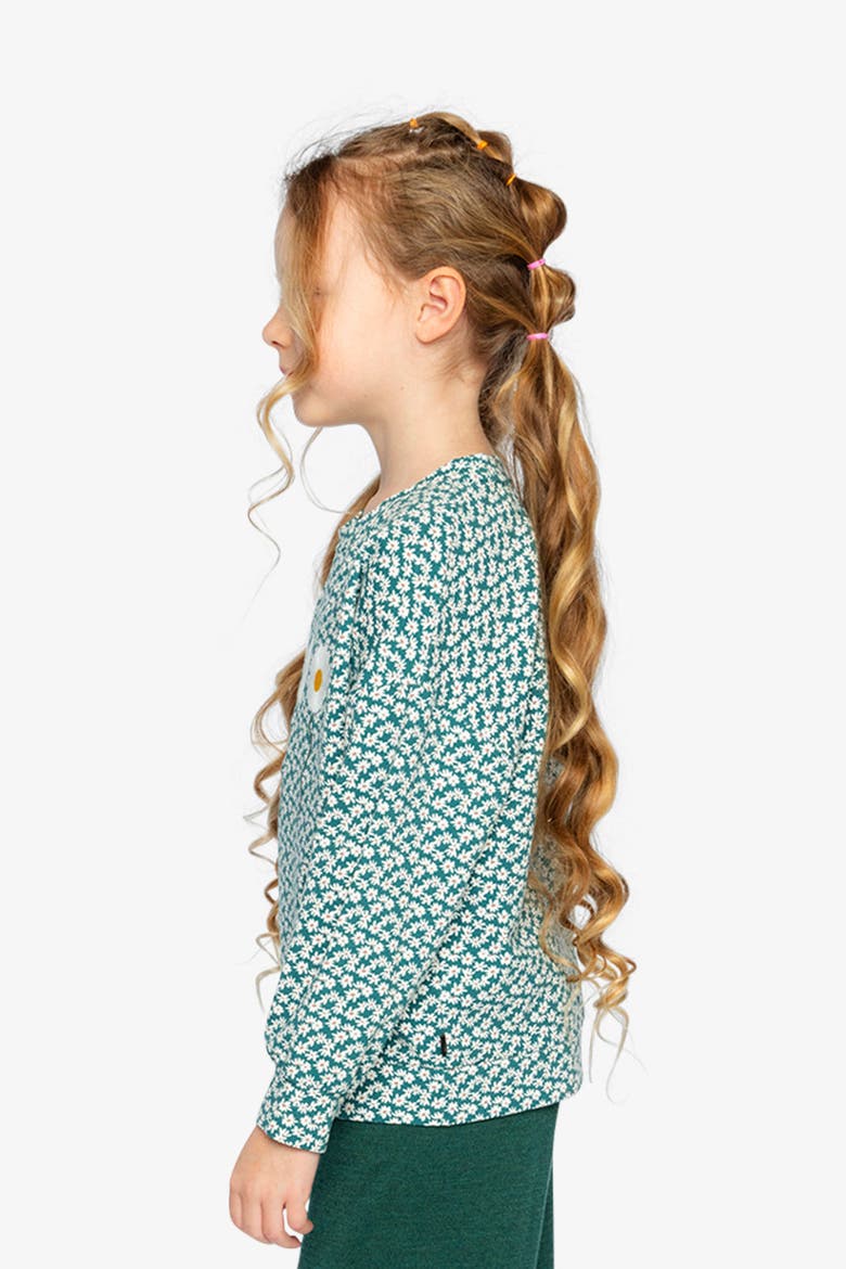 Jersey Daisy Embroidery Sweater Fit Long Sleeve T-Shirt, Alternate, color, Green Floral Print