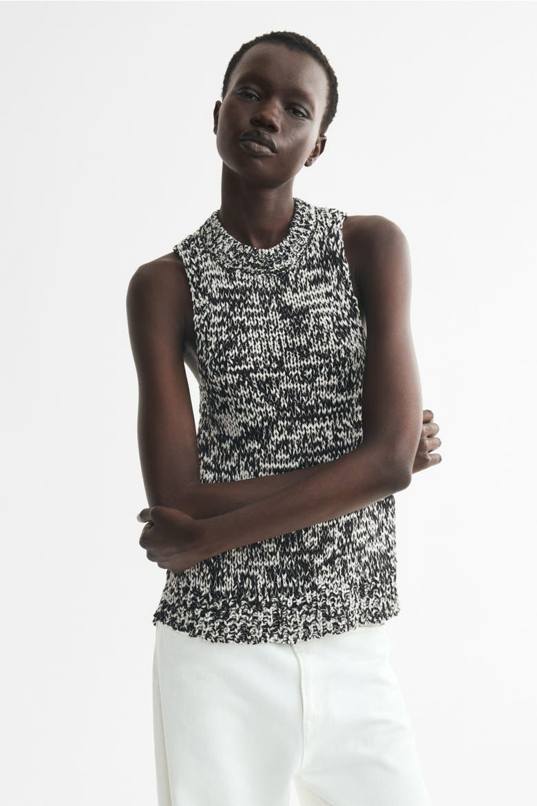 Textured-knit Tank Top, Alternate, color, Black/white melange