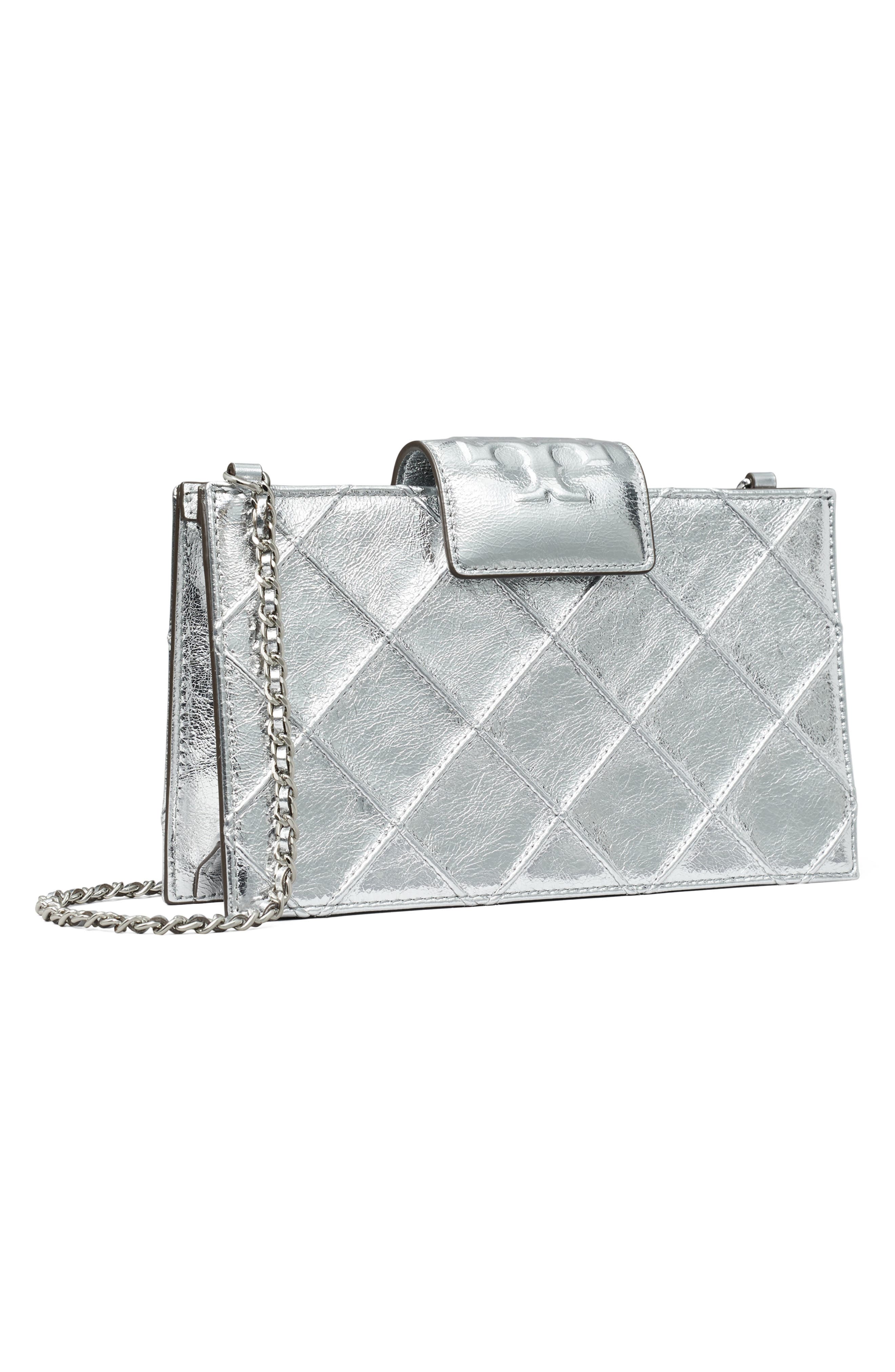Mini Fleming Quilted Leather Wallet on a Chain, Alternate, color, SILVER