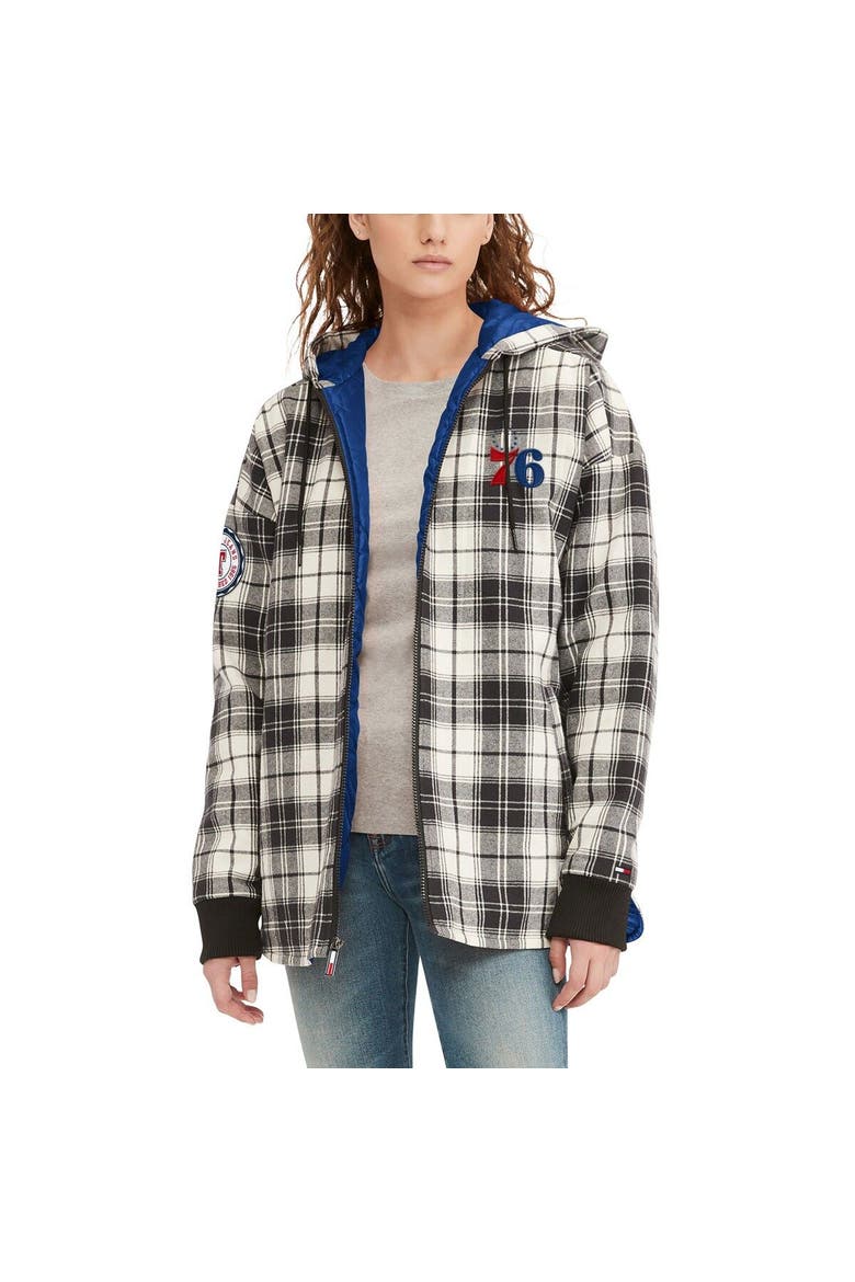 Women's Tommy Jeans Black/Cream Philadelphia 76ers Molly Flannel Full-Zip Hoodie, Main, color, Black
