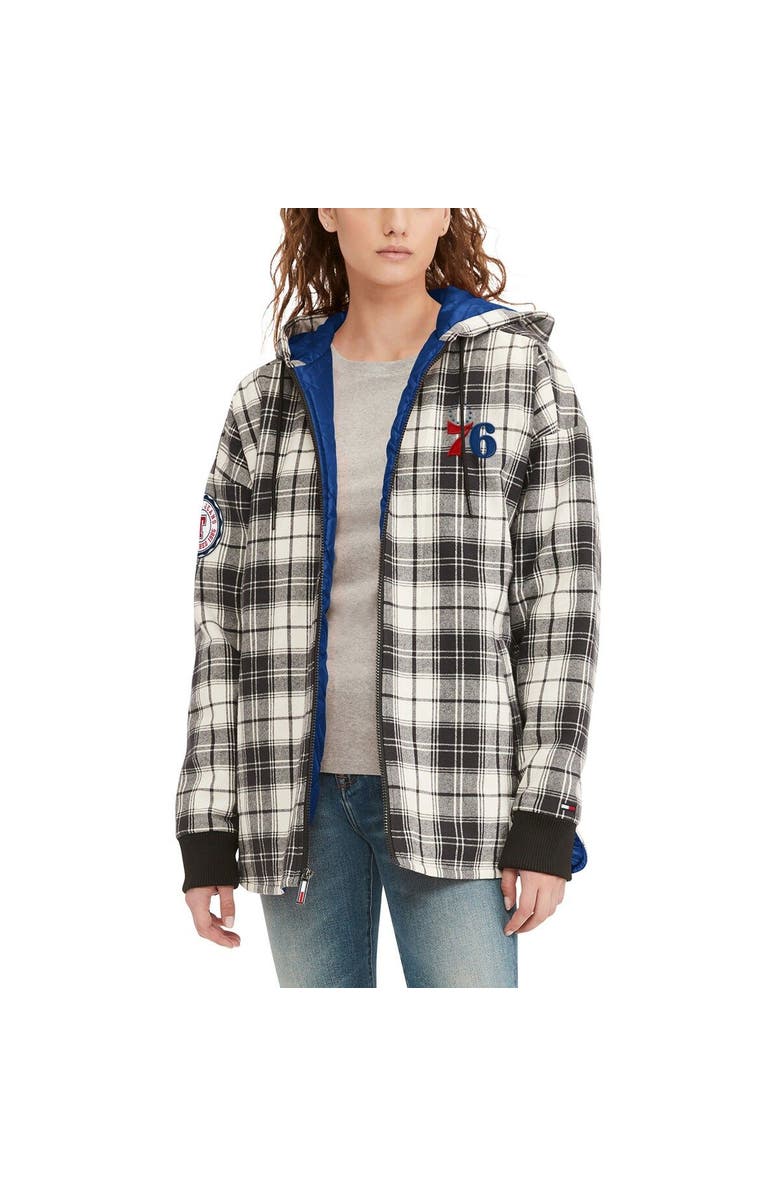 TOMMY JEANS Women's Tommy Jeans Black/Cream Philadelphia 76ers Molly Flannel Full-Zip Hoodie, Main, color, Black