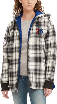 TOMMY JEANS Women's Tommy Jeans Black/Cream Philadelphia 76ers Molly Flannel Full-Zip Hoodie