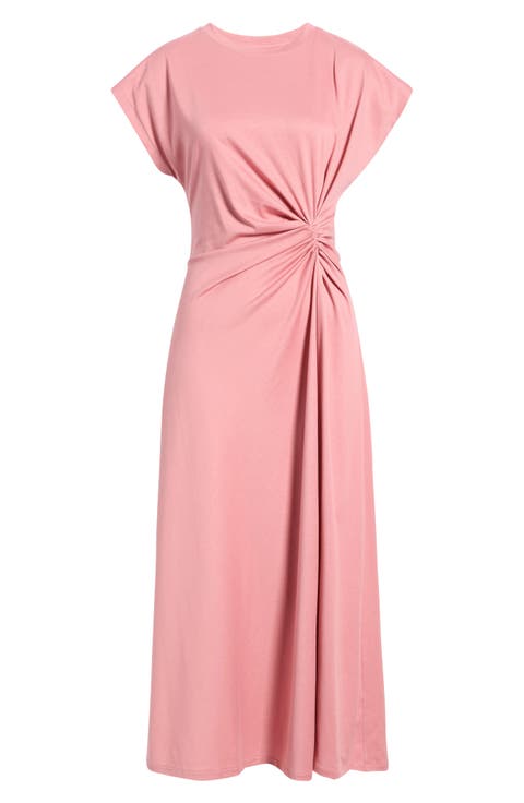 Crew Neck Side Twist Midi T-Shirt Dress