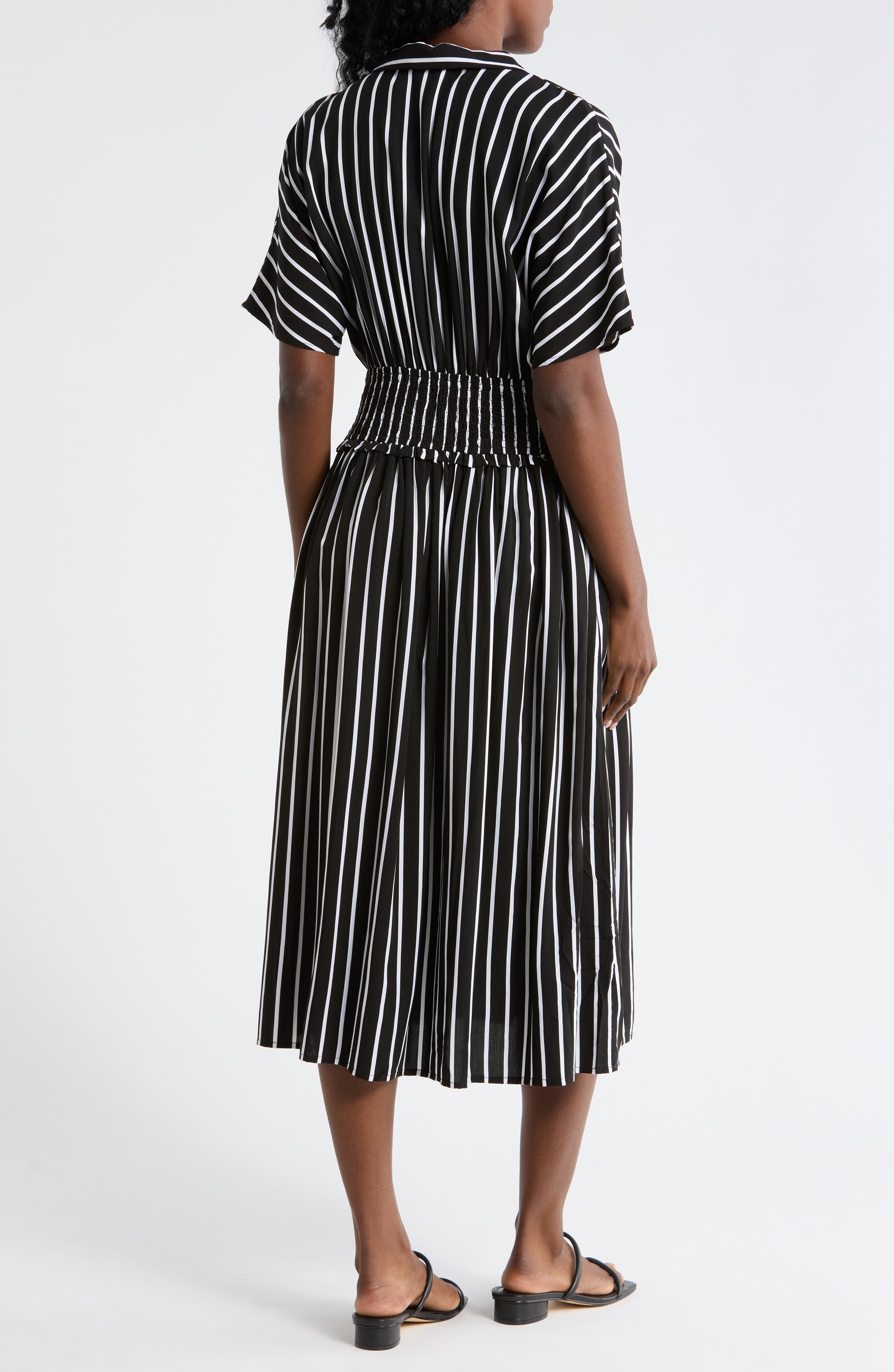 black and white striped short sleeve dress 100% Cotton White Stripe Mini T-Shirt Dress - All Dresses