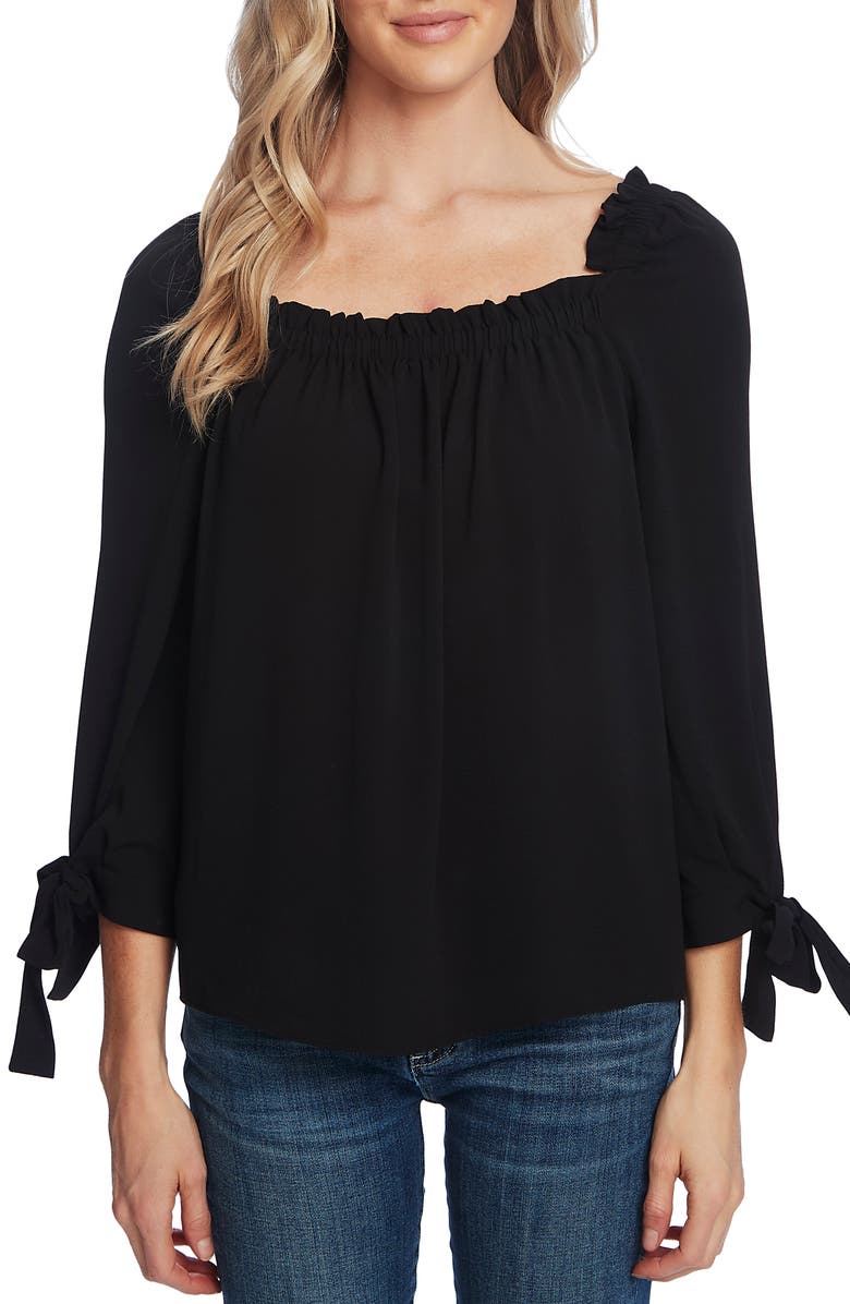 CeCe Square Neck Tie Cuff Crepe Top, Main, color,