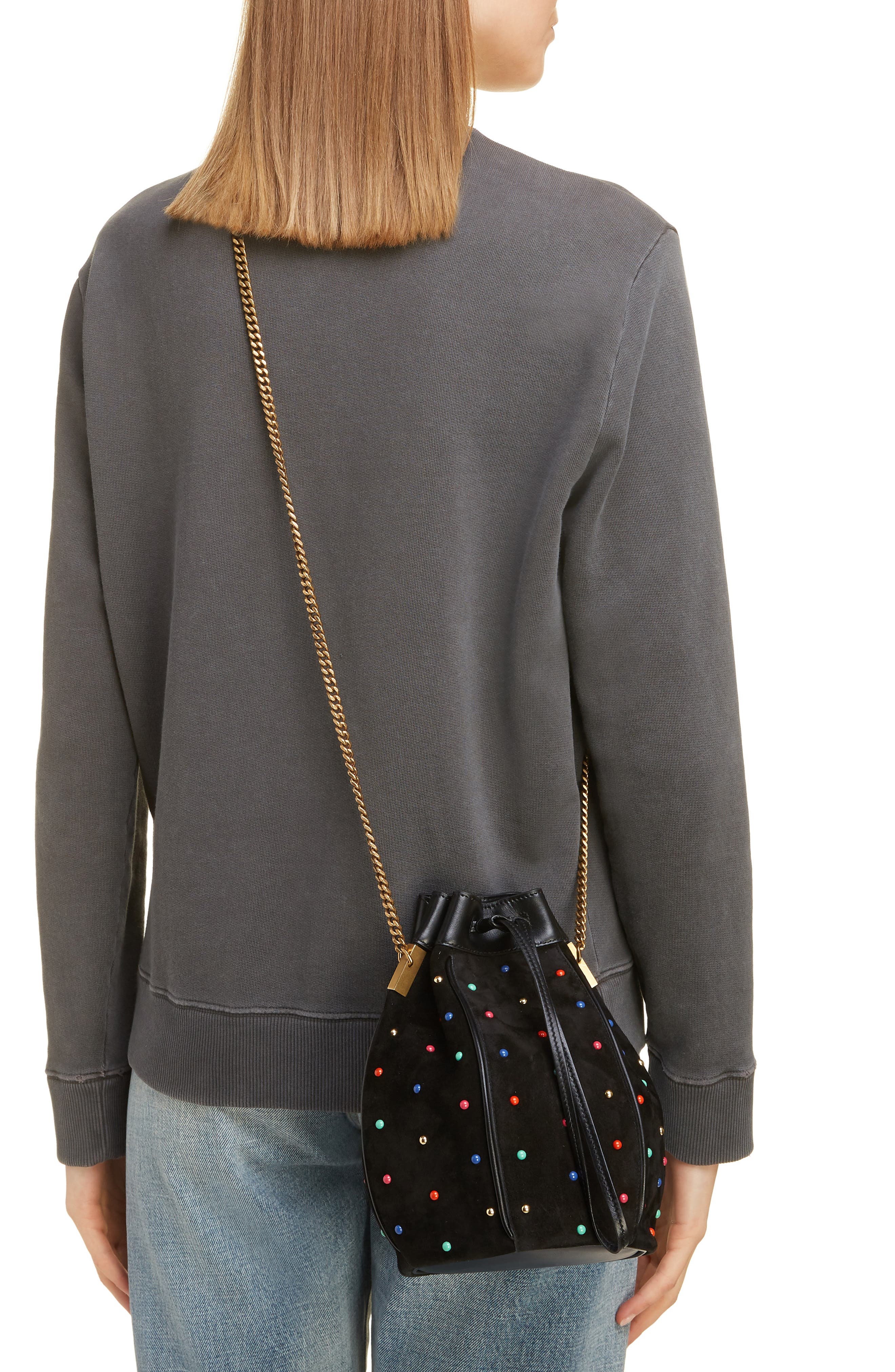 Saint Laurent Talitha Studded Suede Bucket Bag, Alternate, color, 
