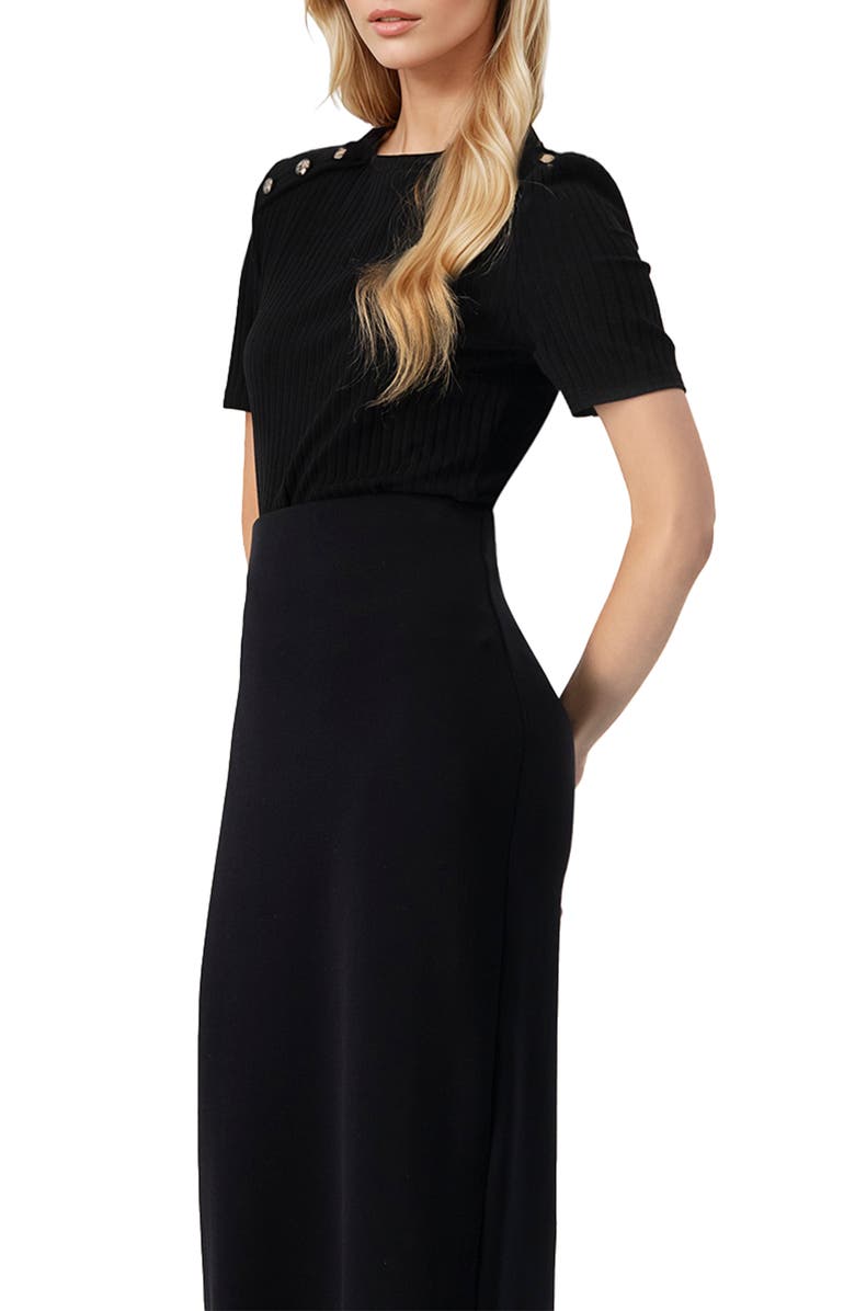 IVONNE Puffed Shoulder Black Top, Alternate, color, Black