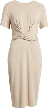 Nordstrom Signature Tie Front Short Sleeve Midi Dress