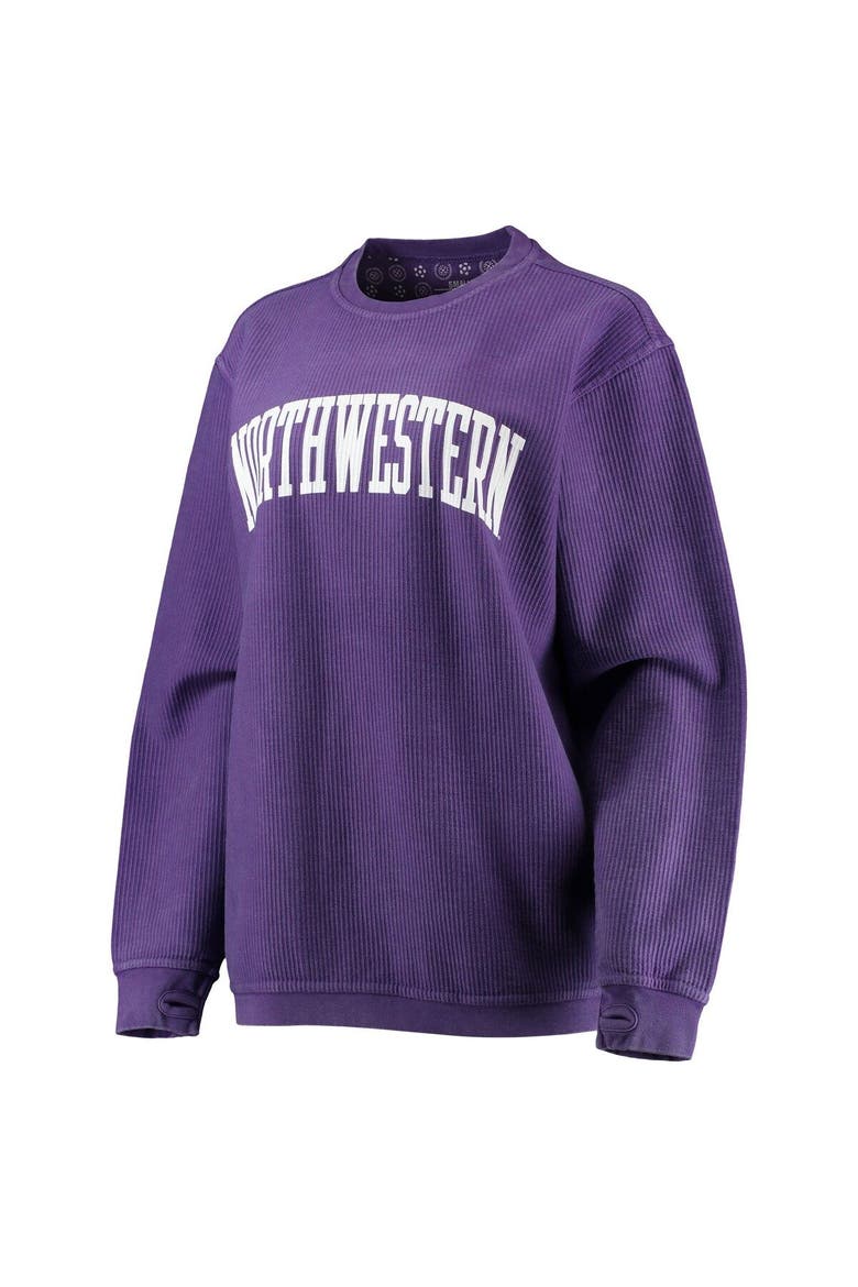 Women's Pressbox Purple Northwestern Wildcats Comfy Cord Vintage Wash Basic Arch Pullover Sweatshirt, Alternate, color, Purple