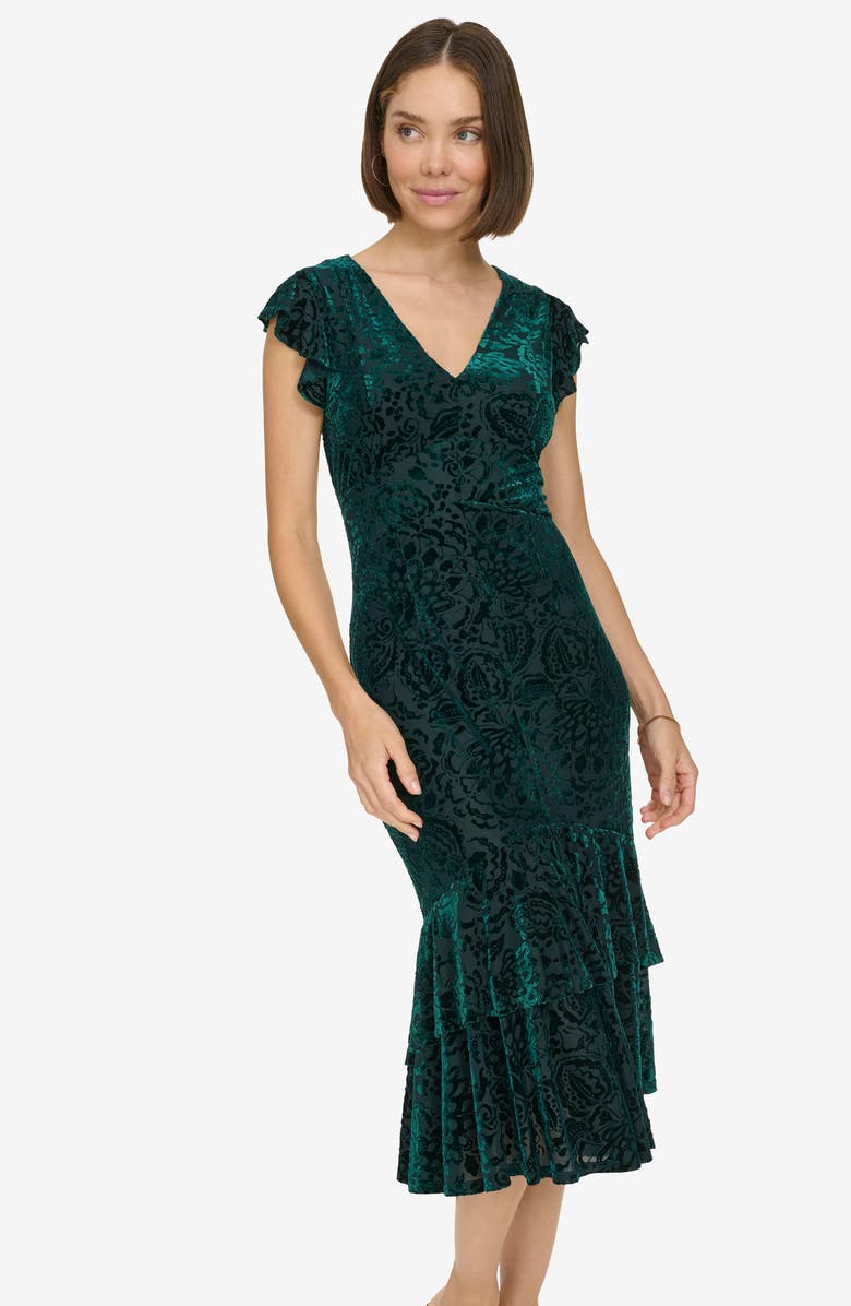 Tommy Hilfiger Flutter Sleeve Empire Dress, Alternate, color, Hunter