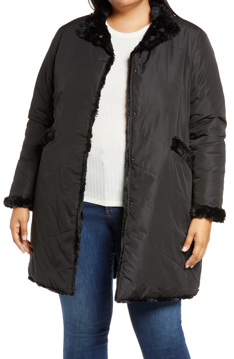 Via Spiga Reversible Grooved Wave Faux Fur Jacket, Alternate, color, 