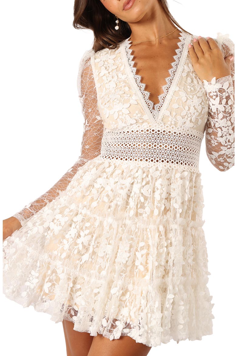 Fern Floral Appliqué Long Sleeve Minidress, Alternate, color, WHITE