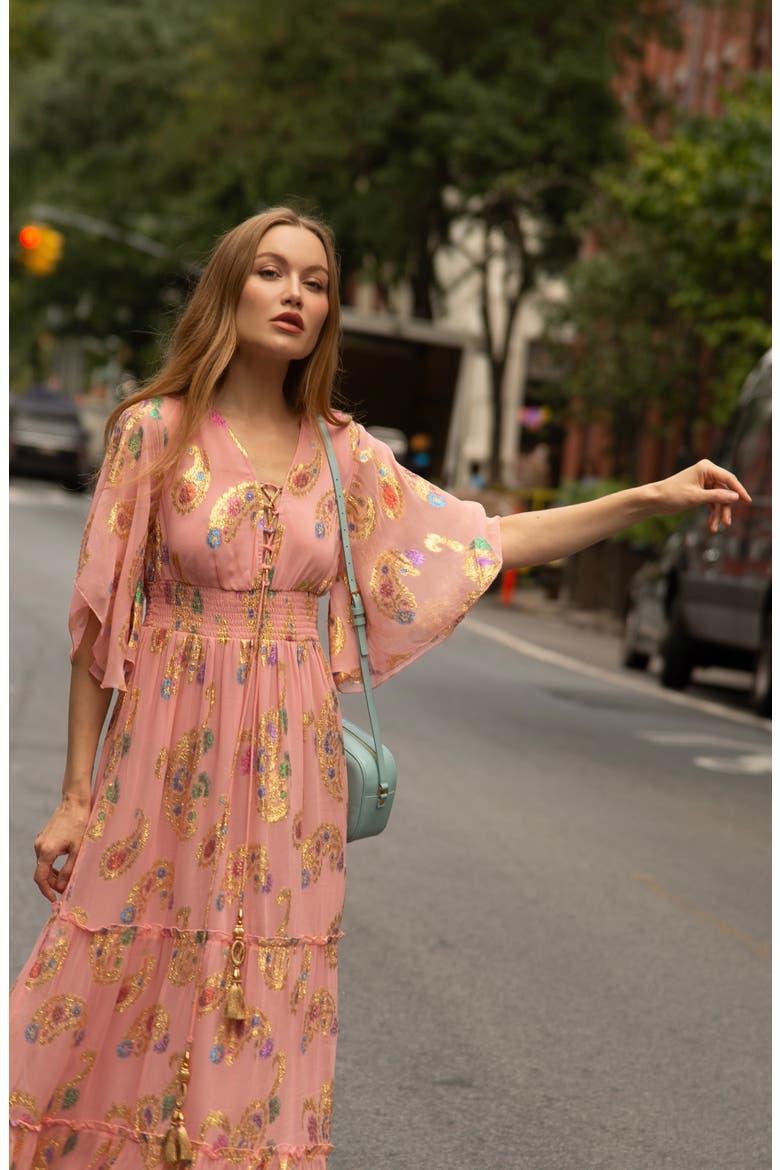 Devina Metallic Embroidery Georgette Maxi Dress, Alternate, color, PINK