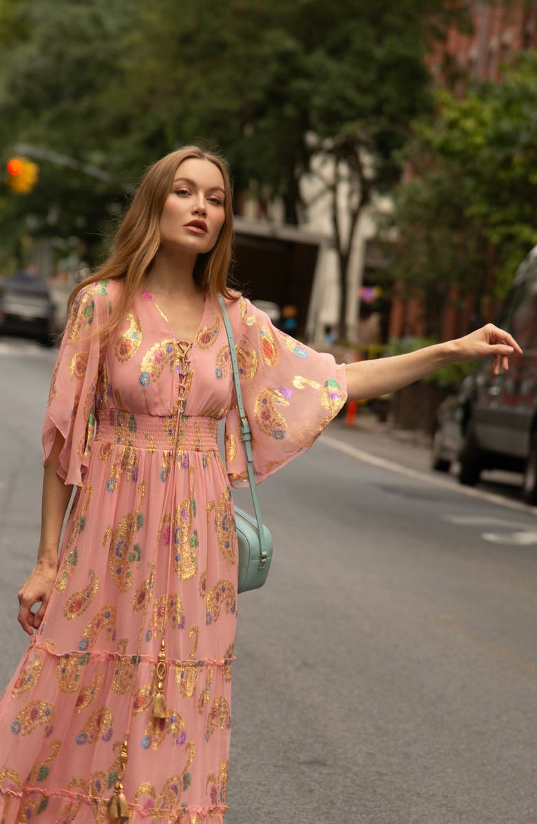 holiCHIC Devina Metallic Embroidery Georgette Maxi Dress, Alternate, color, Pink