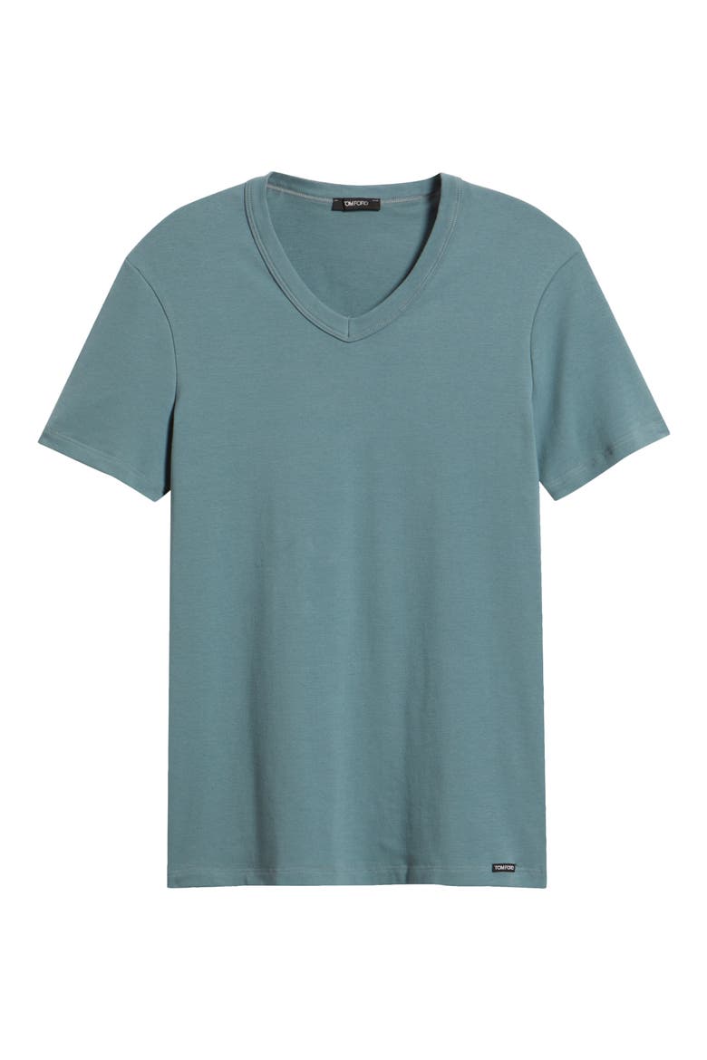 Cotton Jersey V-Neck T-Shirt, Alternate, color, TEAL