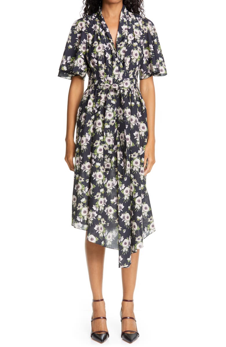 Adam Lippes Floral Asymmetrical Cotton & Silk Dress, Main, color,