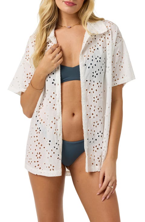 Jenna Cotton Eyelet Cover-Up Shirt