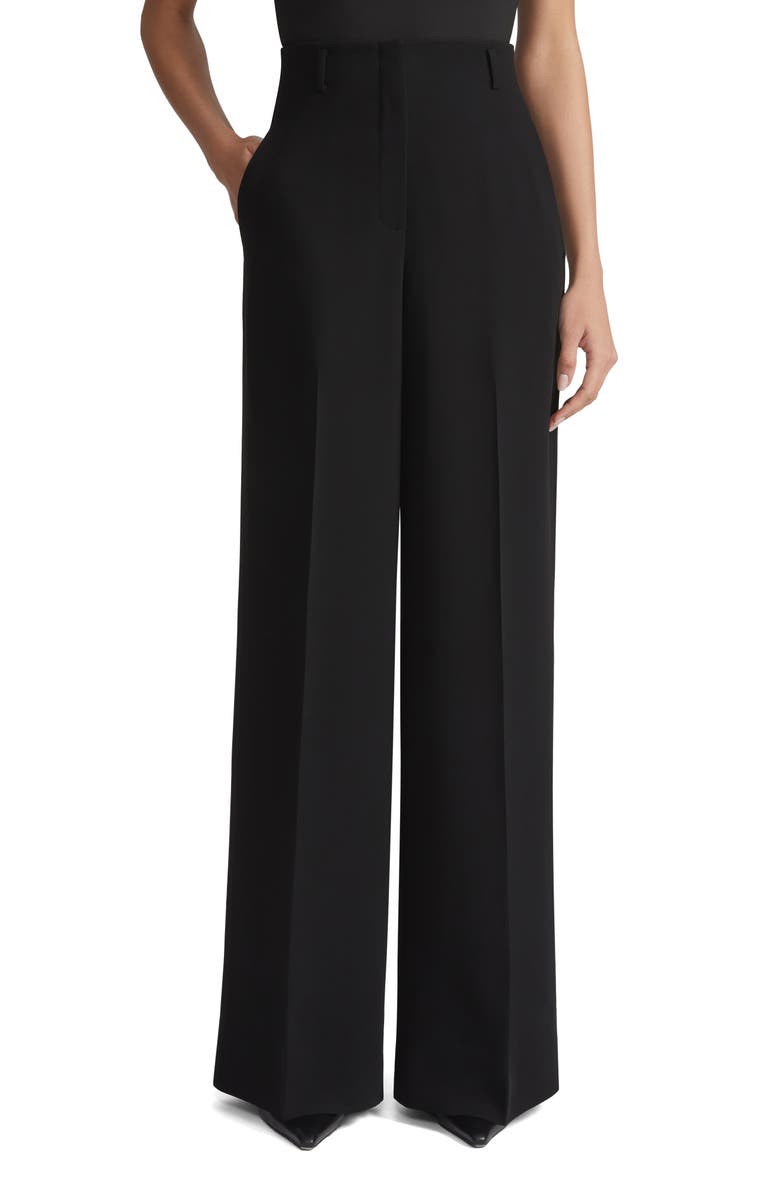 Lafayette 148 New York Thames Finesse Crepe Wide Leg Pants, Main, color, Black