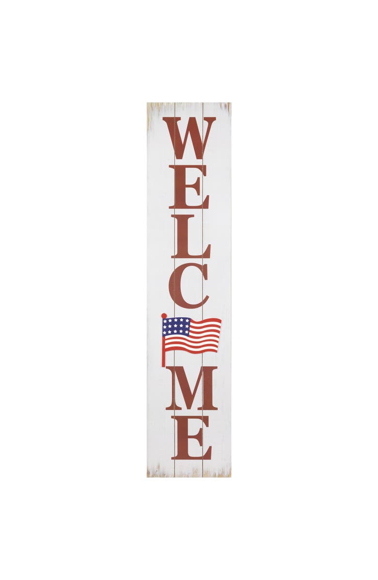 Northlight Welcome USA Flag Americana Wooden Porch Board Sign Decoration - 36", Main, color, White