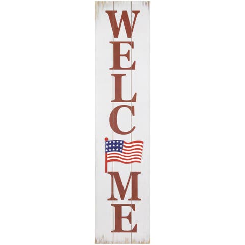 Welcome USA Flag Americana Wooden Porch Board Sign Decoration - 36"