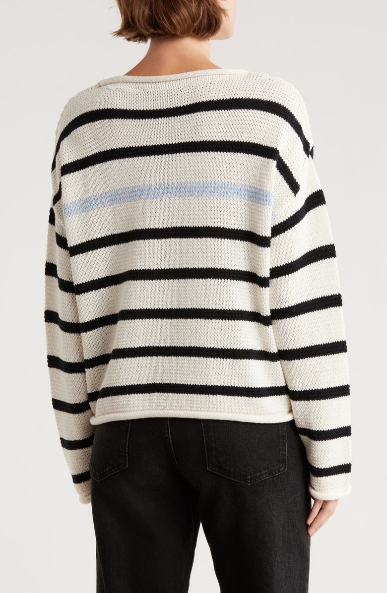 Veronica Beard Rori Stripe Cotton Crop Sweater, Alternate, color, Off White/ Black