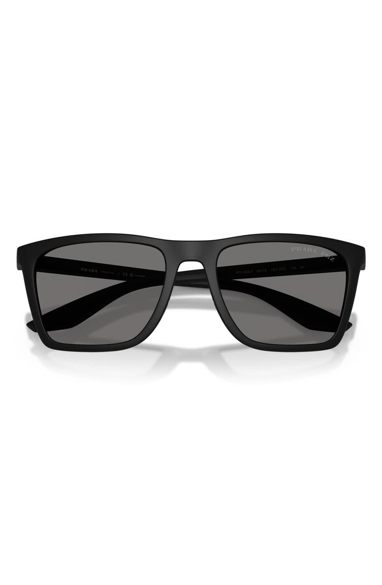 Prada Linea Rossa 56mm Polarized Pillow Sunglasses, Alternate, color, Matte Black / Dark Grey Polar