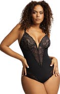 Popilush Plus Size Shapewear Lace Deep V-Neck Sculpting Thong Bodysuit