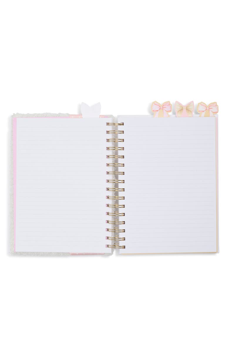 SIMPLE PLEASURES Faux Pearl Bow Faux Shearling Notebook & Pen Set, Alternate, color, Ivory
