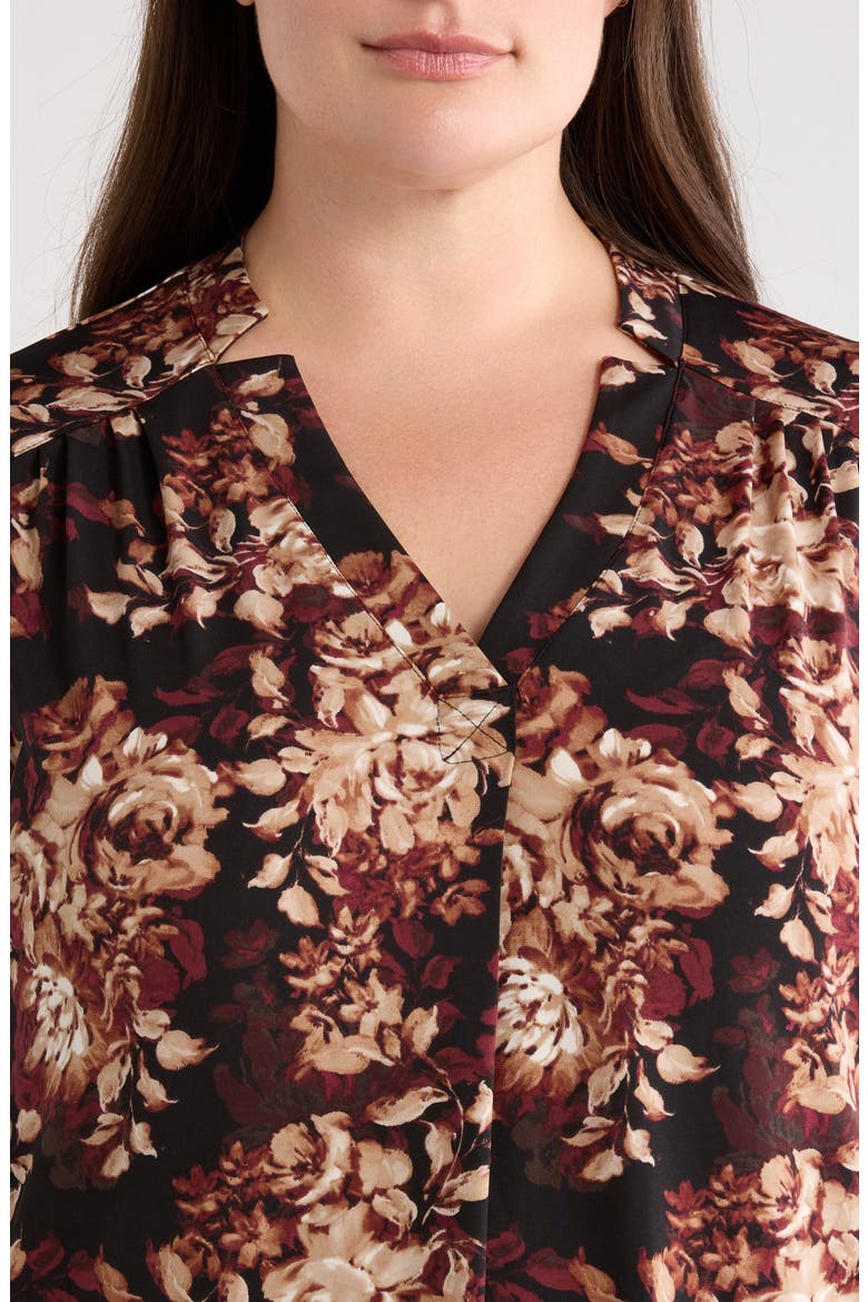 Floral Print Split Neck Top, Alternate, color, ANNE BLACK MULTI