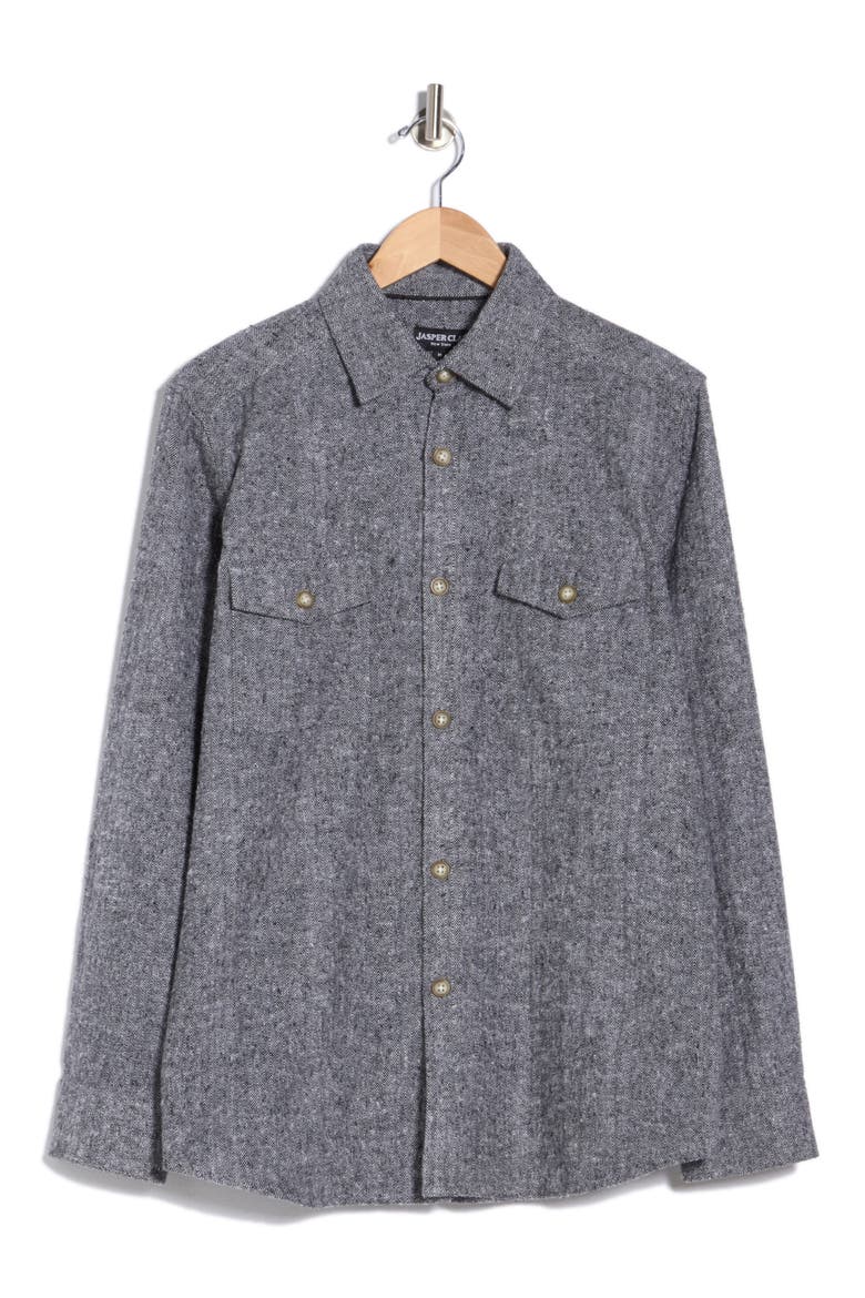 Herringbone Button-Up Shirt, Main, color, CHARCOAL