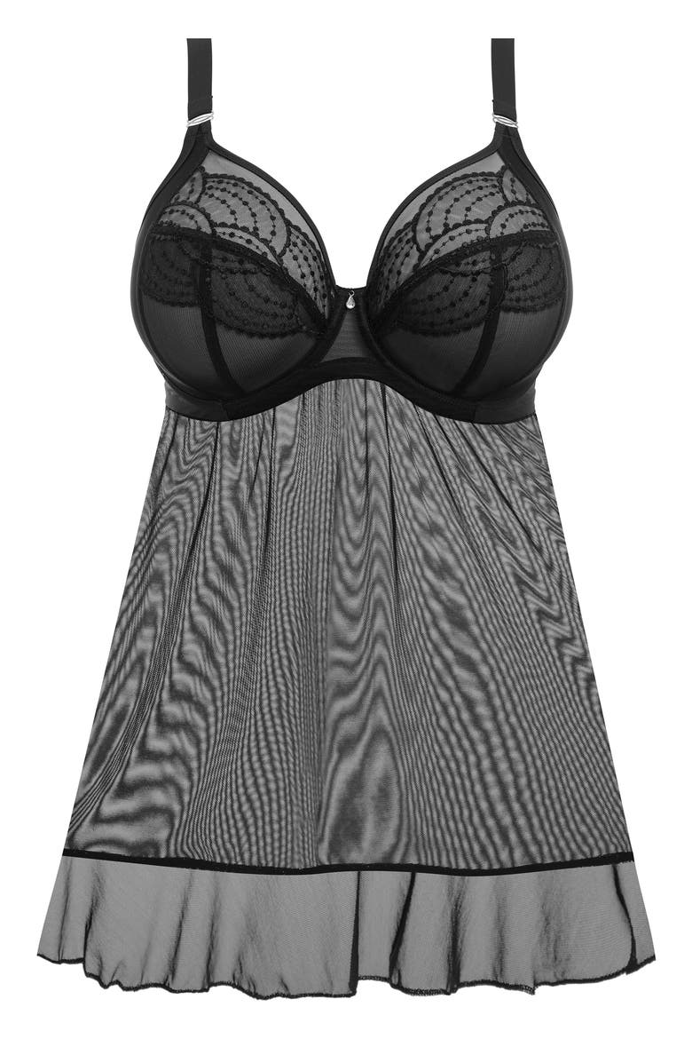 Priya Full Figure Underwire Babydoll, Alternate, color, BLACK