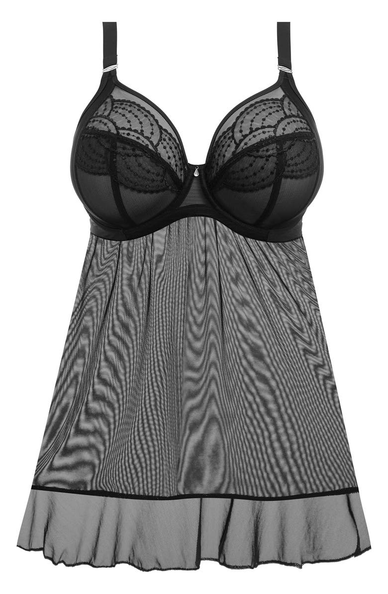 Elomi Priya Full Figure Underwire Babydoll, Alternate, color, Black