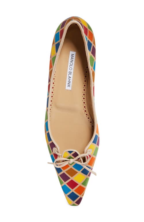 Manolo Blahnik Esmaa Multicolored Lace-up Ballerina Flats In Beige Multi