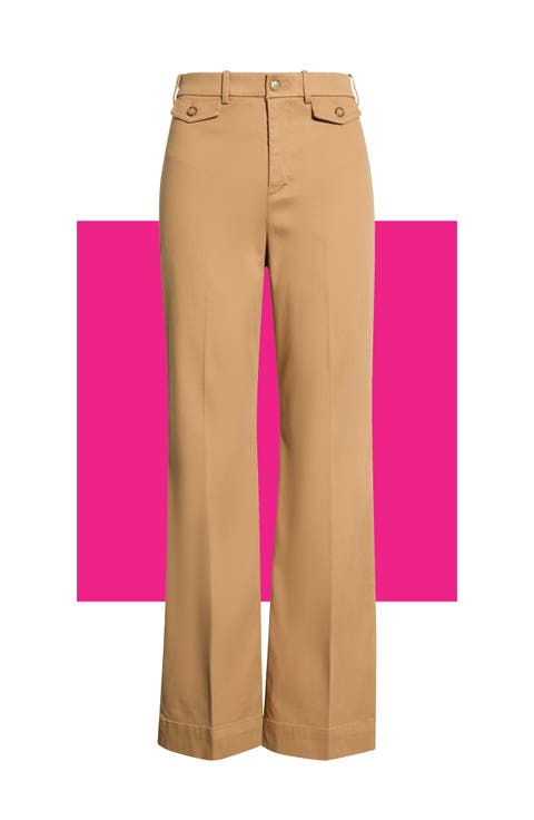 Button Pocket High Waist Flare Leg Pants